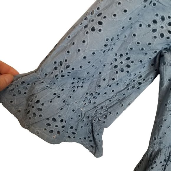 Sundance Womens M Blue Eyelet Boho Jasmine Midi Dr - Picture 5 of 8